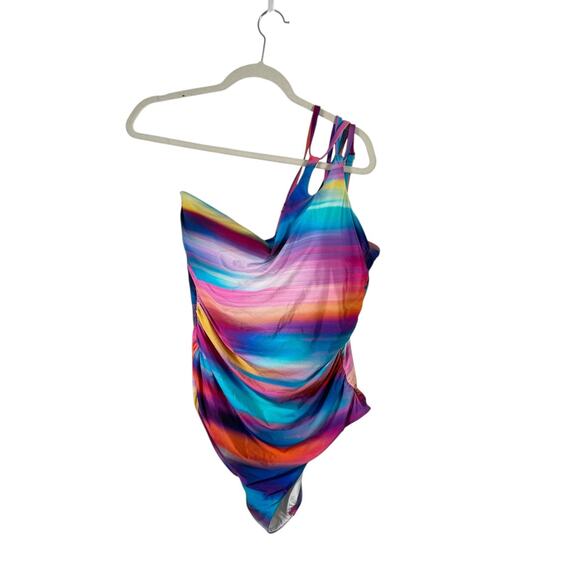 La Blanca Sunset Shores Strappy One Shoulder One Piece Swimsuit Womens Plus 18W - Picture 2 of 9